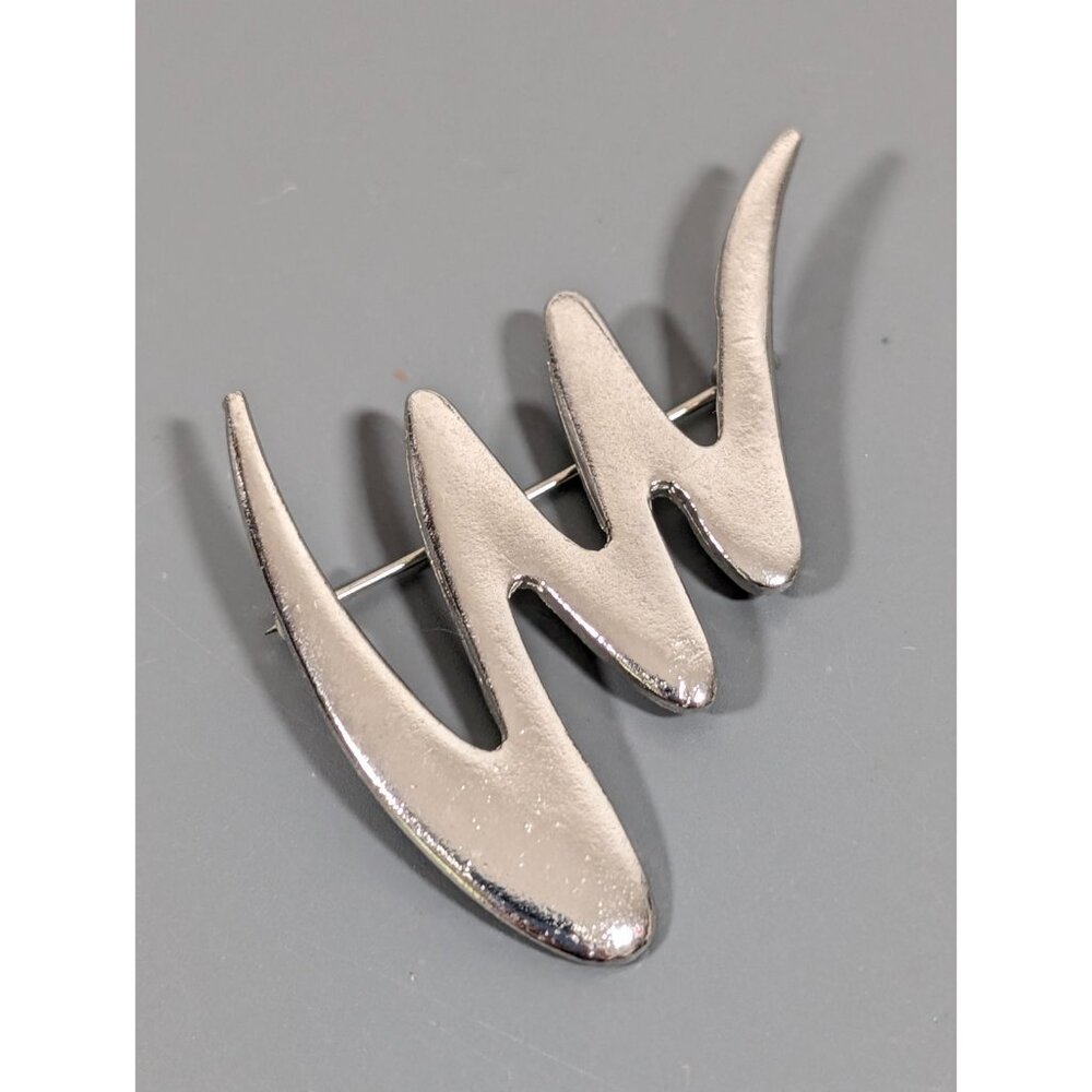Vintage Silver Tone Scribble Pin Brooch Bold Statement Modernist